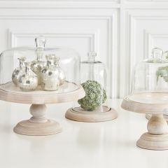 Glass Cloches With Wood Bases Set of 4