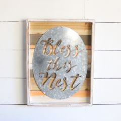 Wood Framed Metal Cutout Bless This Nest Wall Art