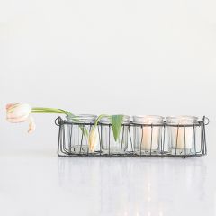Four Glass Holders in Wire Basket