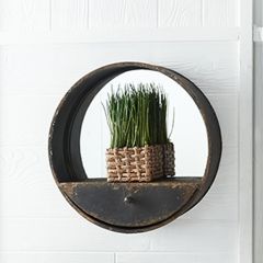 Rustic Metal Wall Mirror With Shelf and Drawer 15 Inch