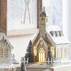 Lighted Snowy Church Tabletop Decor
