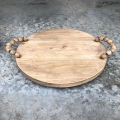 Beaded Handle Wood Tray 12 Inch