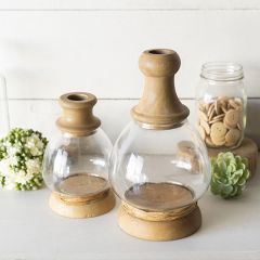 Glass And Wood Decorative Jars Set of 2