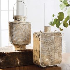 Tin And Mesh Wire Candle Lantern Set of 2