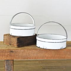 Round Corrugated Tin Bin Basket Set of 2