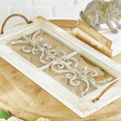 Wood Framed Decorative Scroll Tray