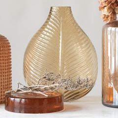 Leaf Pattern Embossed Glass Vase