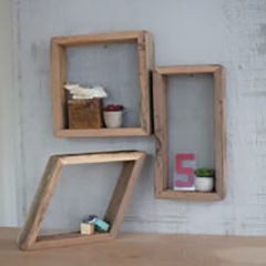 Recycled Wood and Wire Mesh Shelves Set of 3