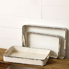 Distressed Classic Metal Tray Set of 3