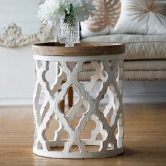 Round Fir Wood Side Table