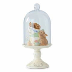Glass Cloche on Stand With Bunnies
