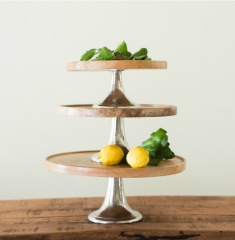 Country Chic Wood and Metal Cake Stands Set of 3