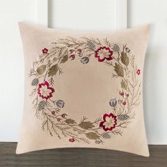 Wreath Embroidered Suede Throw Pillow