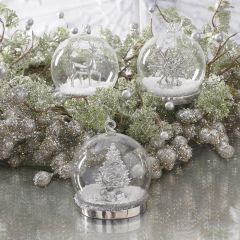 Glass Winter Ornament On Base Set of 3