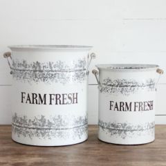 Farm Fresh Metal Bucket with Wood Handles Set of 2