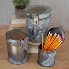 Rustic Round Metal Canister Set of 3