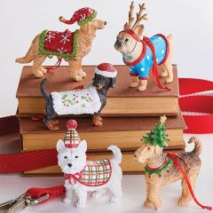 Colorful Holiday Dog Ornaments Set of 5
