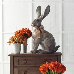 Sitting Rabbit Statue With Burlap Bow