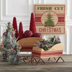 Natural Wood Striped Sleigh Set of 2