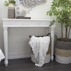 Narrow Carved Wood Console Table