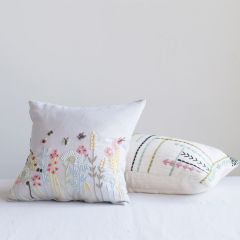 Floral Embroidered Throw Pillow