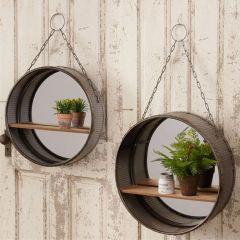 Round Farm Mirror With Shelf Set of 2