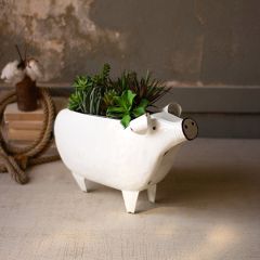 Enamelware Pig Shaped Planter