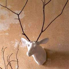 Wall Mounted Ceramic Deer Head With Antler Holes