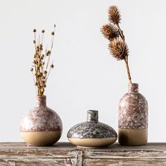 Small Reactive Glaze Stoneware Vase Set of 3