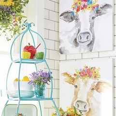 Crown of Flowers Cow Canvas Art Set of 2