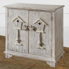 Distressed Cabinet With Birdhouse Accents