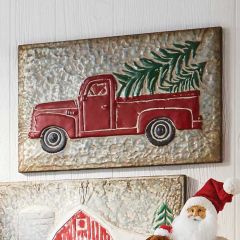 Truck With Christmas Tree Wall Plaque