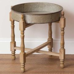 Wood and Metal Round Tray Table