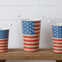 American Flag Bucket Planters Set of 3