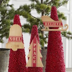 Natural Wood Holiday Cutout Ornaments Set of 3