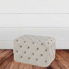 Pale Linen and Wood Ottoman