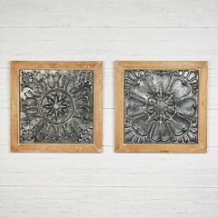 Framed Embossed Tin Tile Set of 2