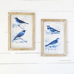 Framed Indigo Bird Print Wall Decor Set of 2