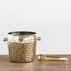 Hammered Stainless Steel Ice Bucket And Tongs Set