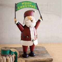 Recycled Metal Merry Christmas Santa Figurine