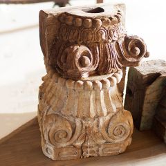 Antiqued Carved Wooden Column Pedestal