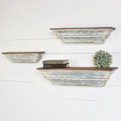 Wood Top Tin Wall Shelf Set of 3