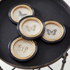 Round Framed Butterfly Prints Set of 4