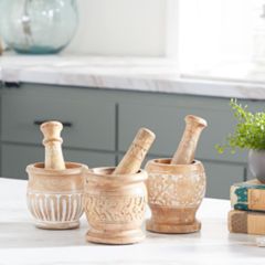 Wooden Mortar And Pestle Collection Set of 3