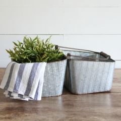 Double Metal Storage Baskets With Wooden Handle