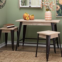 Wood and Iron Table With Stools 3 Piece Set