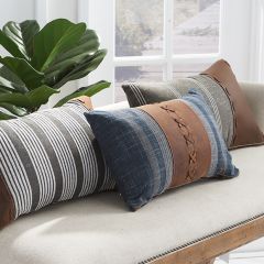 Cotton And Leather Striped Accent Pillow Set of 3