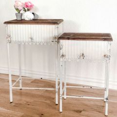 Wood Top Metal Accent Table Set of 2