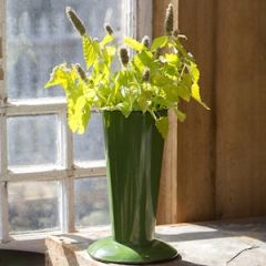Green Enamelware Flower Vase