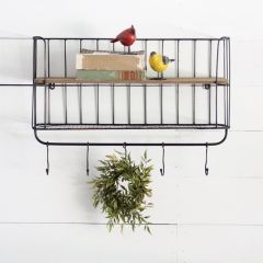 Metal Wire Style Wall Shelf With Hooks